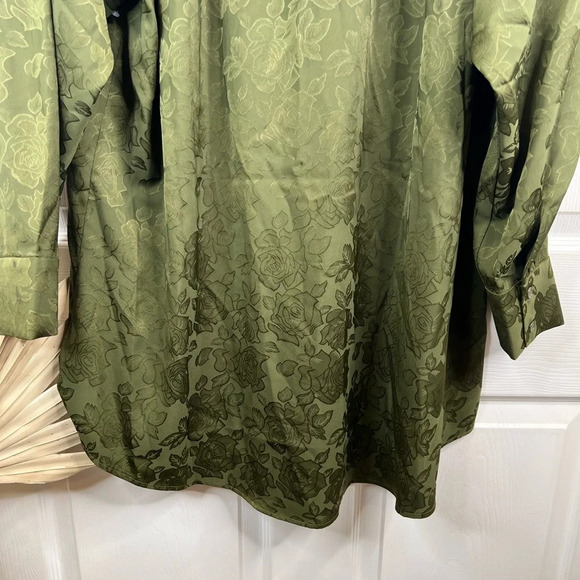 WAYF Women's Olive Green Floral Ex Boyfriend Shirt Button-Up Long Sleeve Size M - Picture 10 of 14